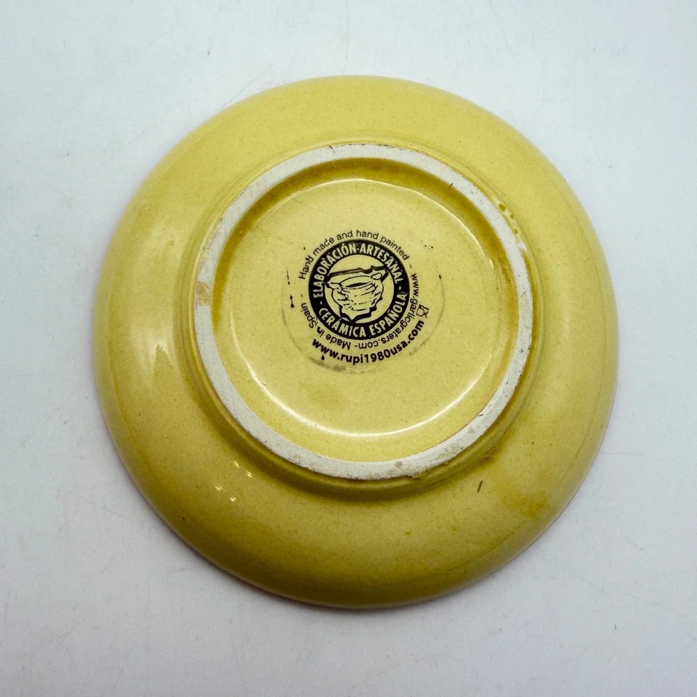 Ceramica Española Ceramic Garlic Grater Plate Hand Painted Made in Spain Yellow